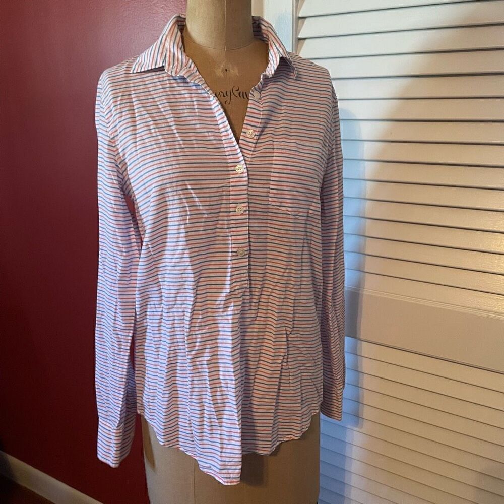 J CREW | pullover striped blouse red white blue XS
